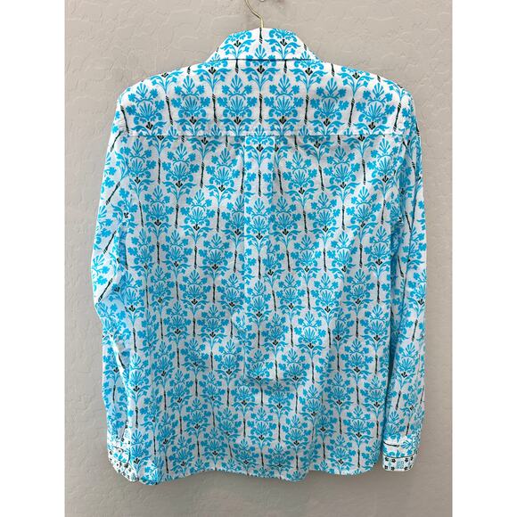 TALBOTS | Blue Floral Print Button Down Shirt 100% Cotton Long Sleeve | Small - Picture 4 of 6